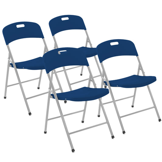 Folding Chairs - 4 Pack - Navy Blue & Gray