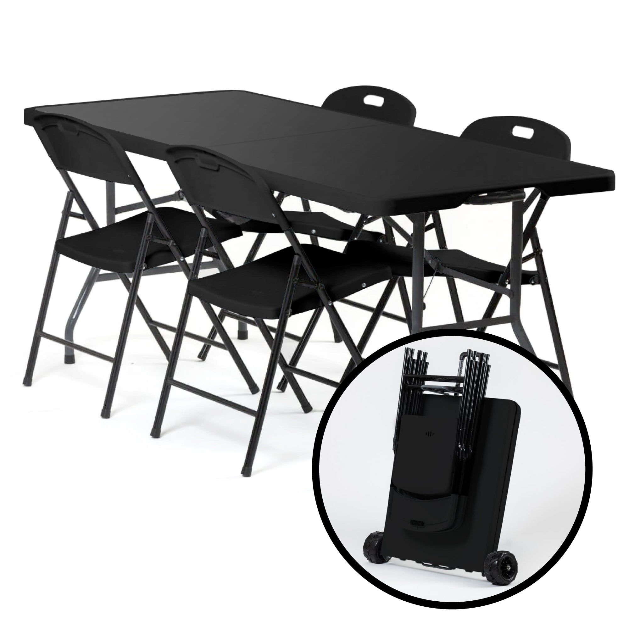 Black folding best sale table and chairs