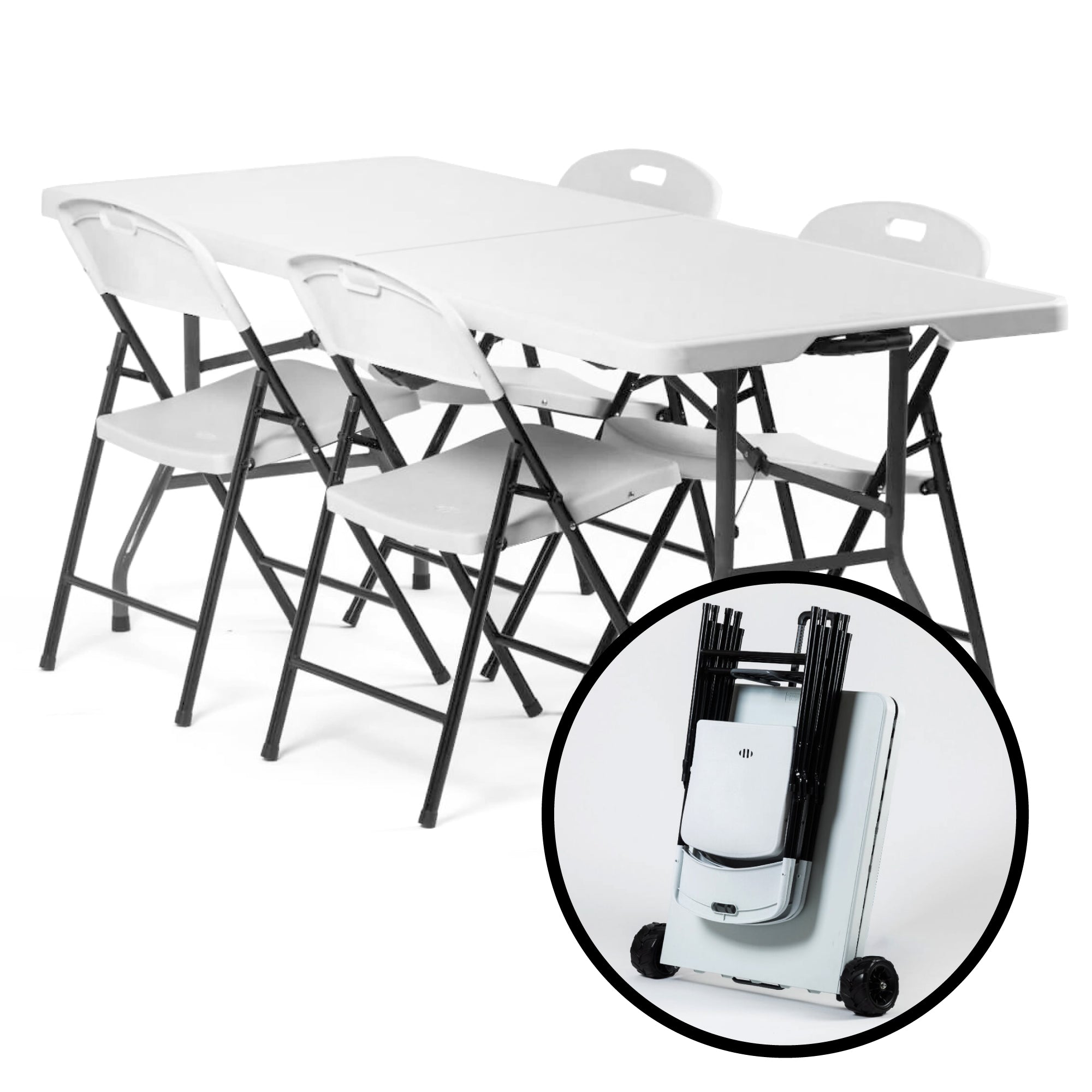 White folding table and chairs online set