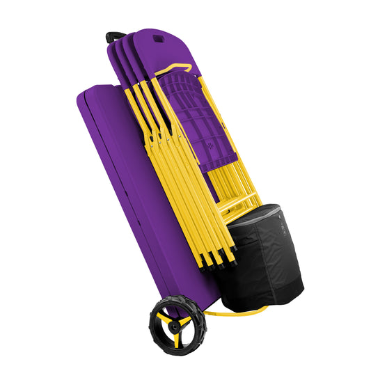 The Rolling Table - 6 Ft. Folding Table on Wheels - Sport Edition - Purple & Yellow