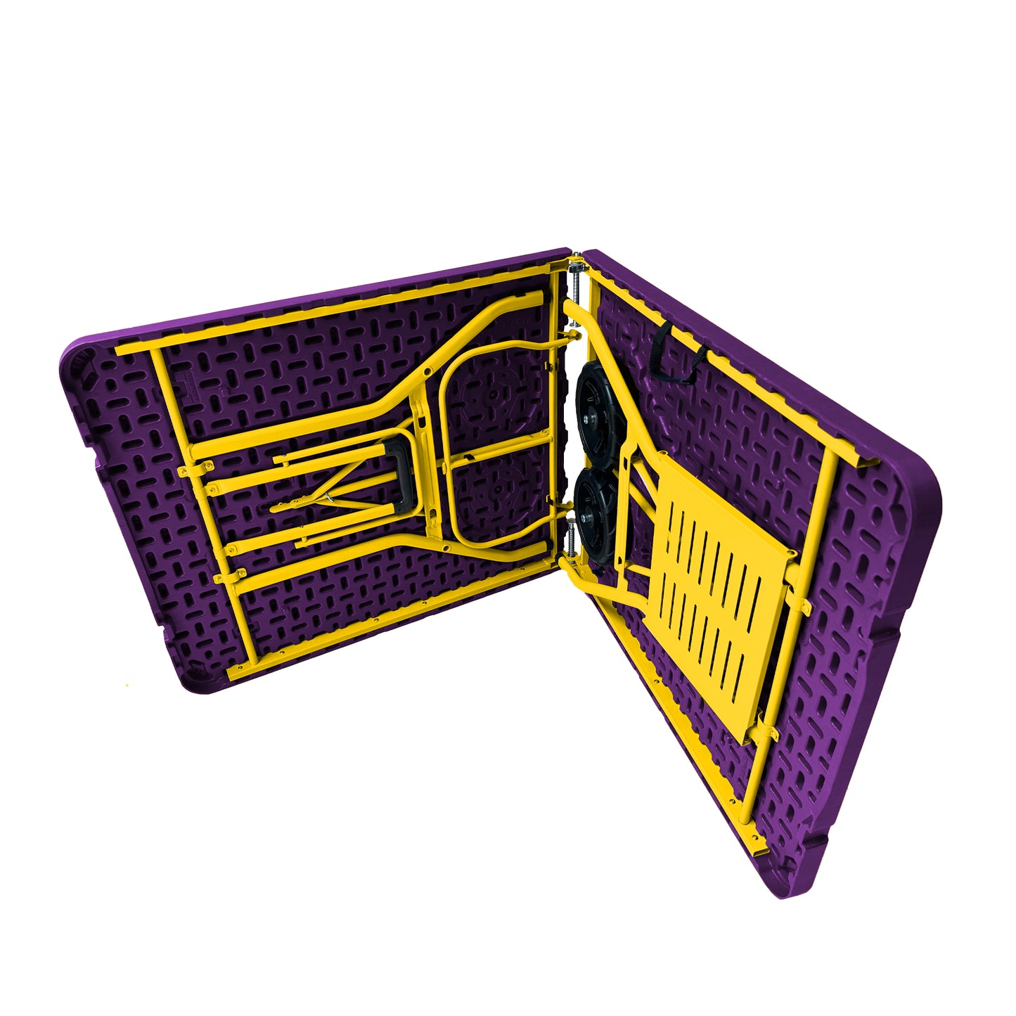 The Rolling Table - 6 Ft. Folding Table on Wheels - Sport Edition - Purple & Yellow