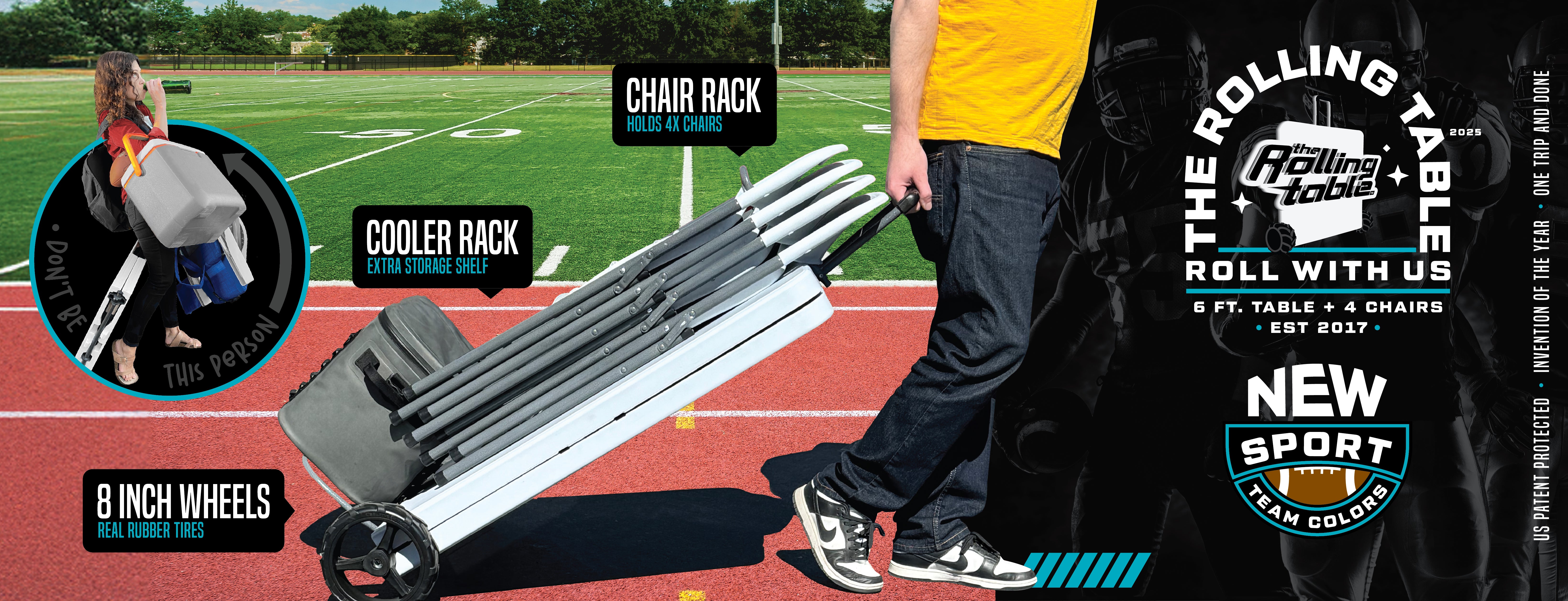 The Rolling Table: All-in-One Portable Party Setup – Table & Chairs